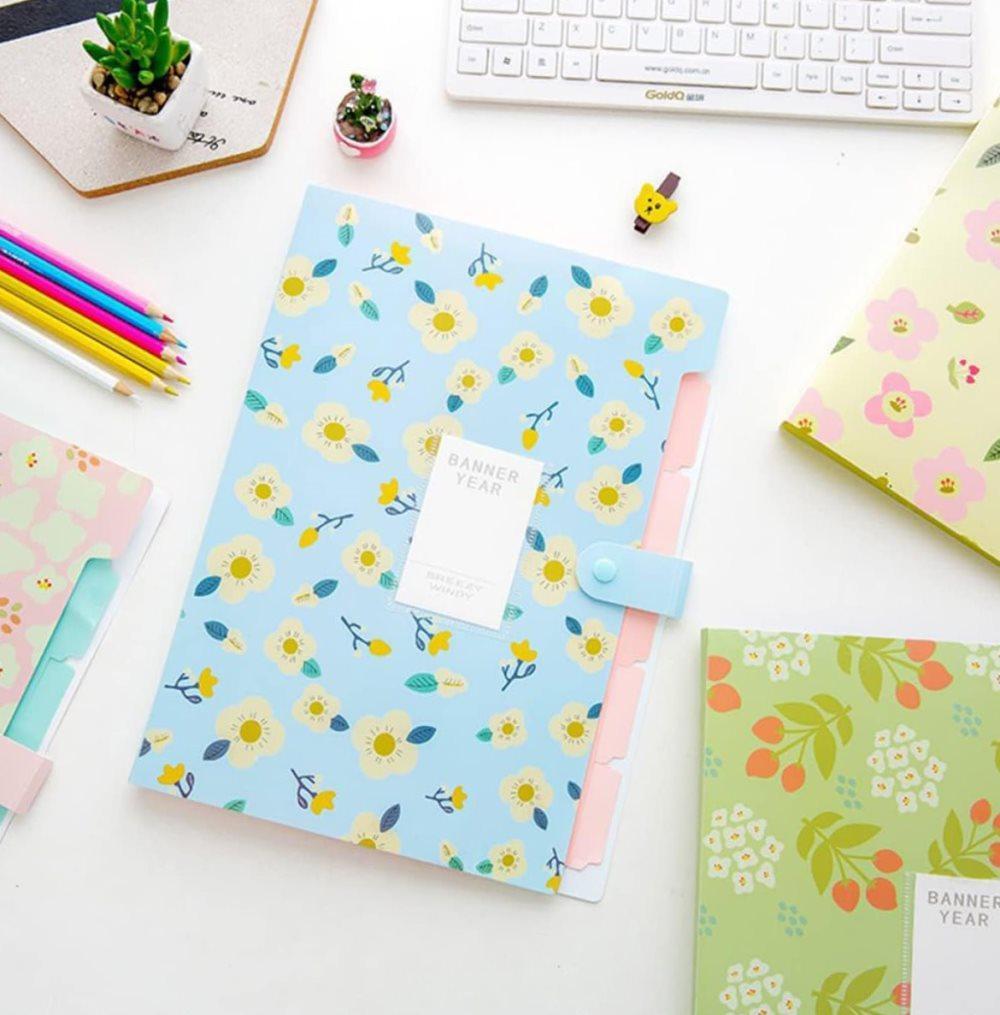 8 Compartments A4 Document Folder Waterproof Floral Pattern, Blue, with A4 Size - Image 2