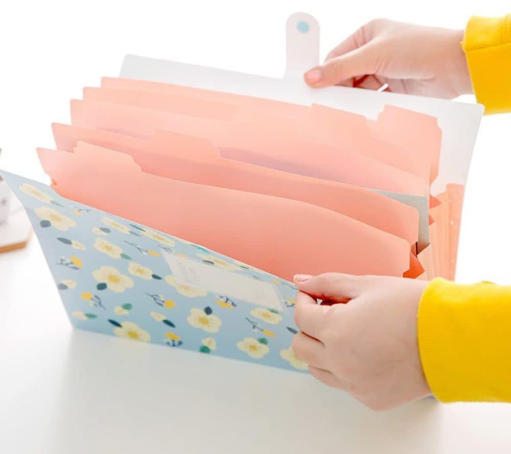 8 Compartments A4 Document Folder Waterproof Floral Pattern, Blue, with A4 Size - Image 4