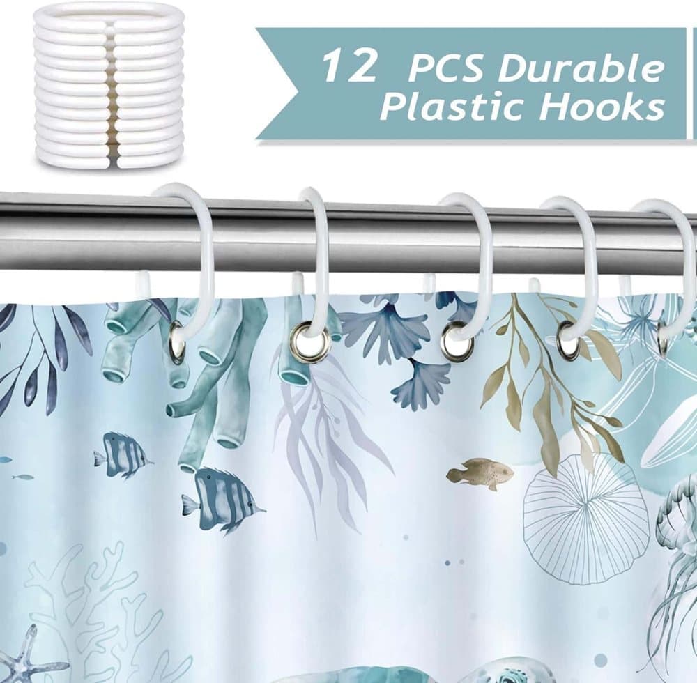 Waterproof Polyester Shower Curtain with Sea Turtle and Dolphin Motif, Mildew Resistant, Light Blue, 180x200 cm - Image 3