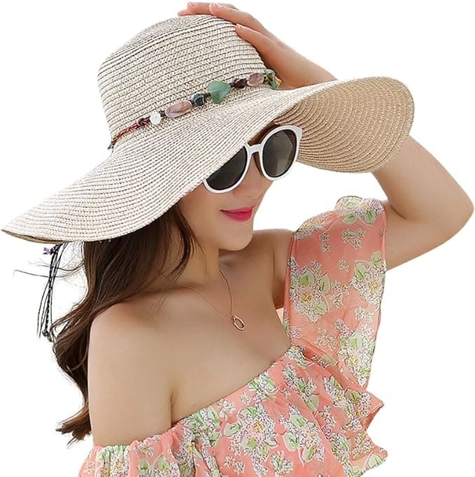Women's Wide Brim Straw Hat UPF50+ Sun Protection Foldable Beach Hat for Summer, Beige - Image 2