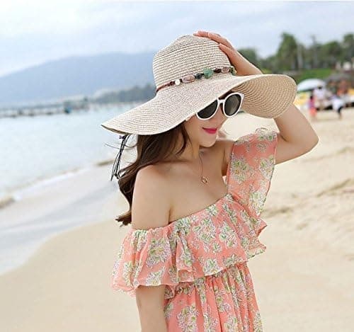 Women's Wide Brim Straw Hat UPF50+ Sun Protection Foldable Beach Hat for Summer, Beige - Image 3