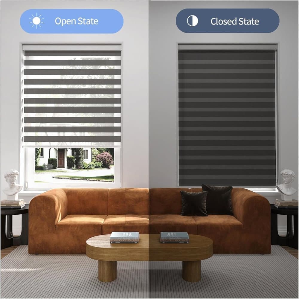 40×150CM Blackout Sun Protection Roller Blind, Blackout Zebra Blind Without Drilling, Gray - Image 2