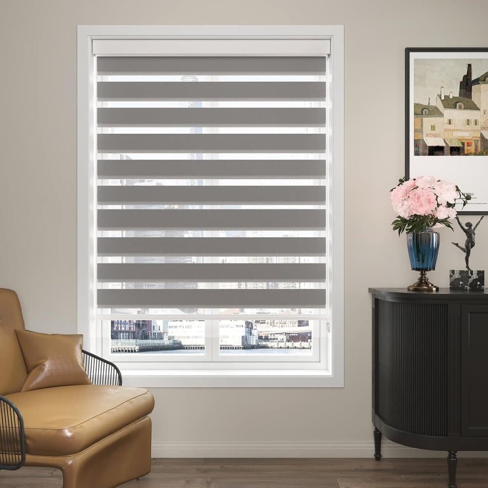 40×150CM Blackout Sun Protection Roller Blind, Blackout Zebra Blind Without Drilling, Gray - Image 4