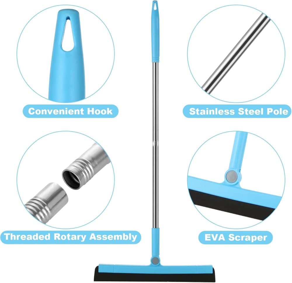 95 cm Water Scraper with Telescopic Handle, Rotatable for Wet and Dry Use, Compatible with Floors, Tiles, Windows and Showers, Blue - Image 3