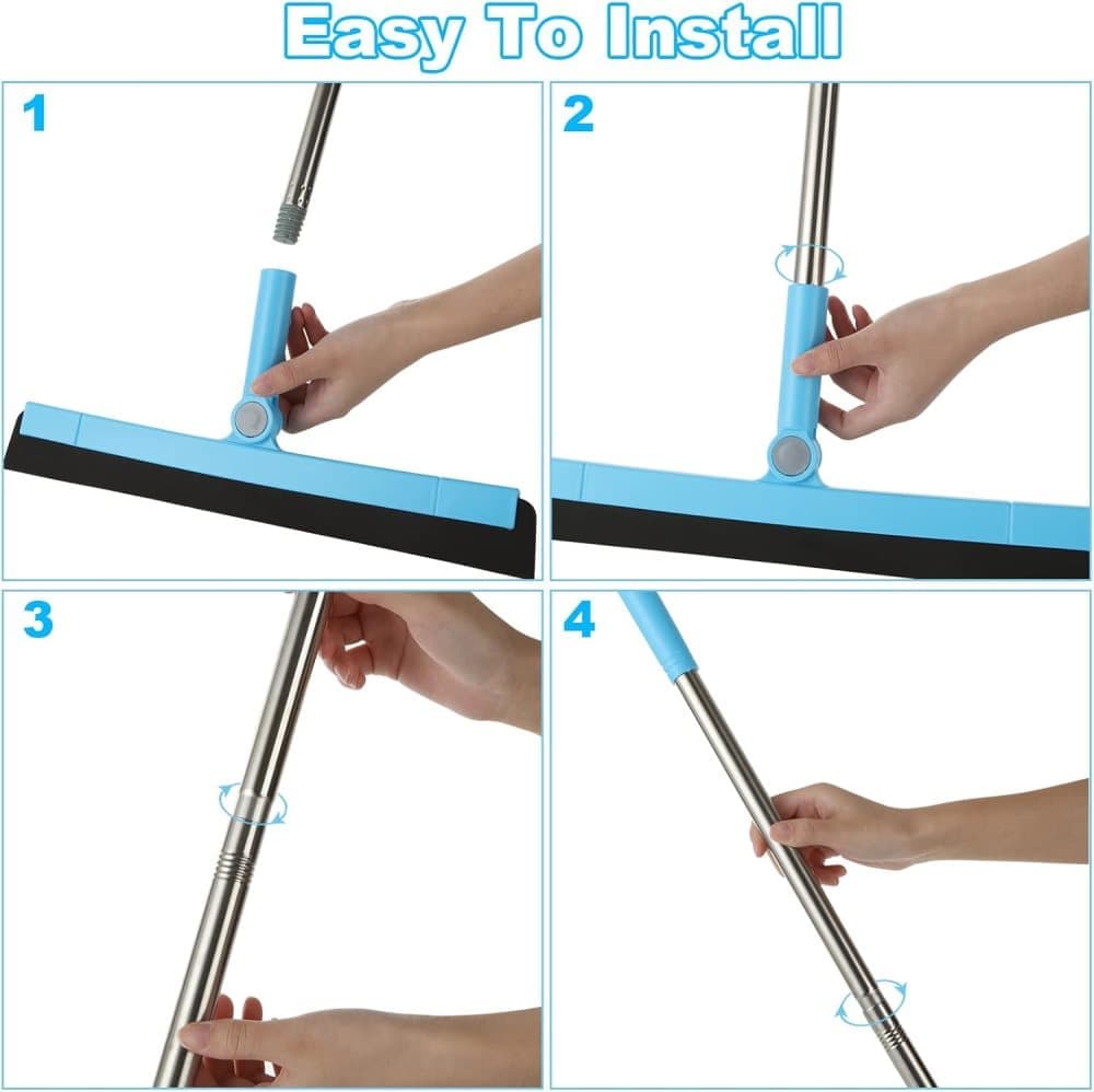 95 cm Water Scraper with Telescopic Handle, Rotatable for Wet and Dry Use, Compatible with Floors, Tiles, Windows and Showers, Blue - Image 5