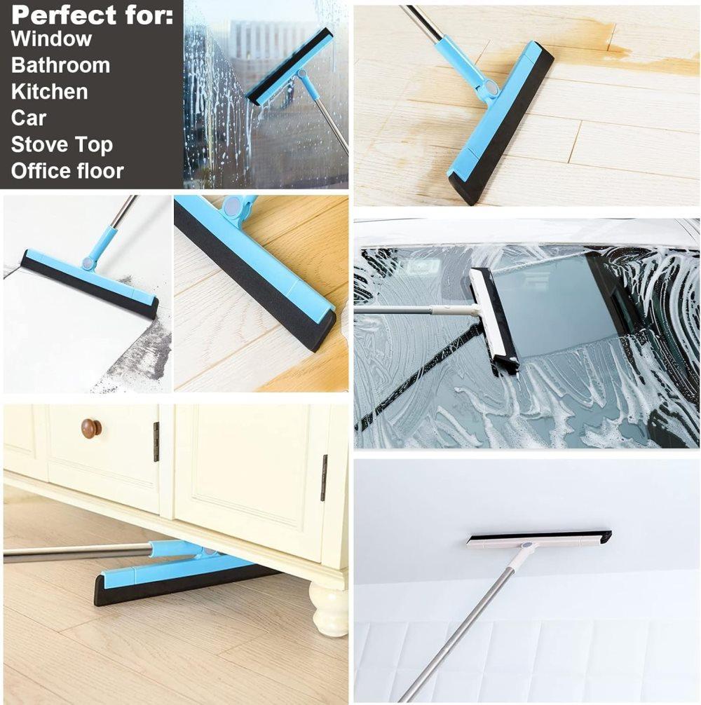 95 cm Water Scraper with Telescopic Handle, Rotatable for Wet and Dry Use, Compatible with Floors, Tiles, Windows and Showers, Blue - Image 7