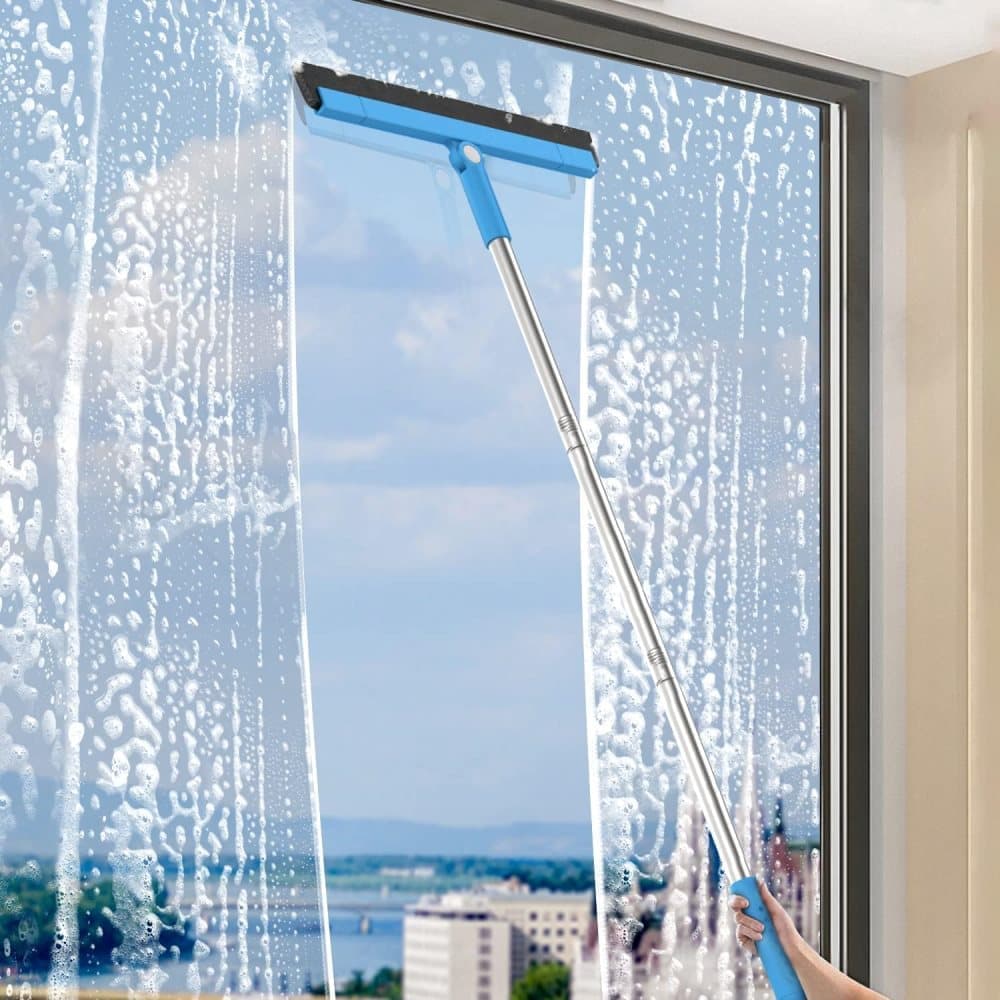 95 cm Water Scraper with Telescopic Handle, Rotatable for Wet and Dry Use, Compatible with Floors, Tiles, Windows and Showers, Blue - Image 8