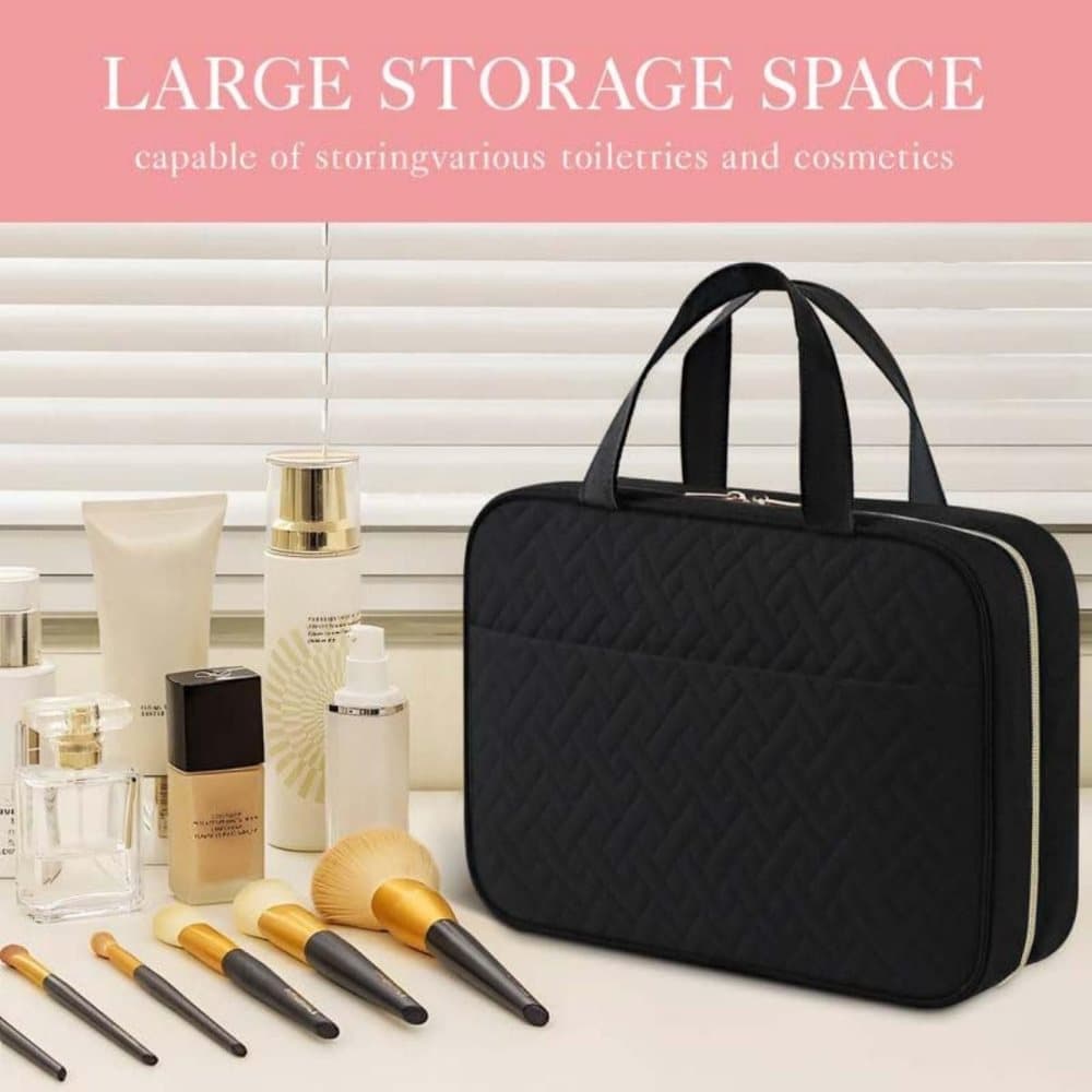 Waterproof Makeup Bag with Hanging Hook, Lightweight Toiletry Bag for Bathroom and Travel, Black - Image 3