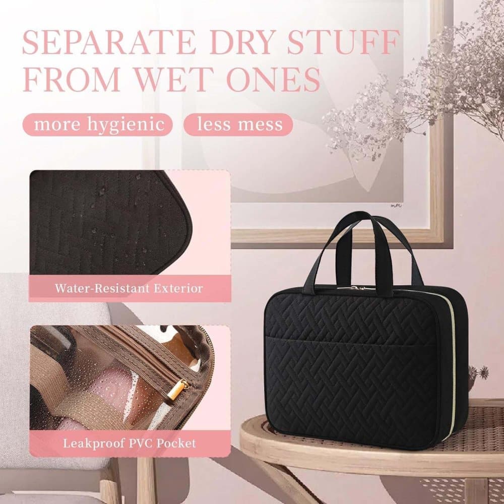 Waterproof Makeup Bag with Hanging Hook, Lightweight Toiletry Bag for Bathroom and Travel, Black - Image 5