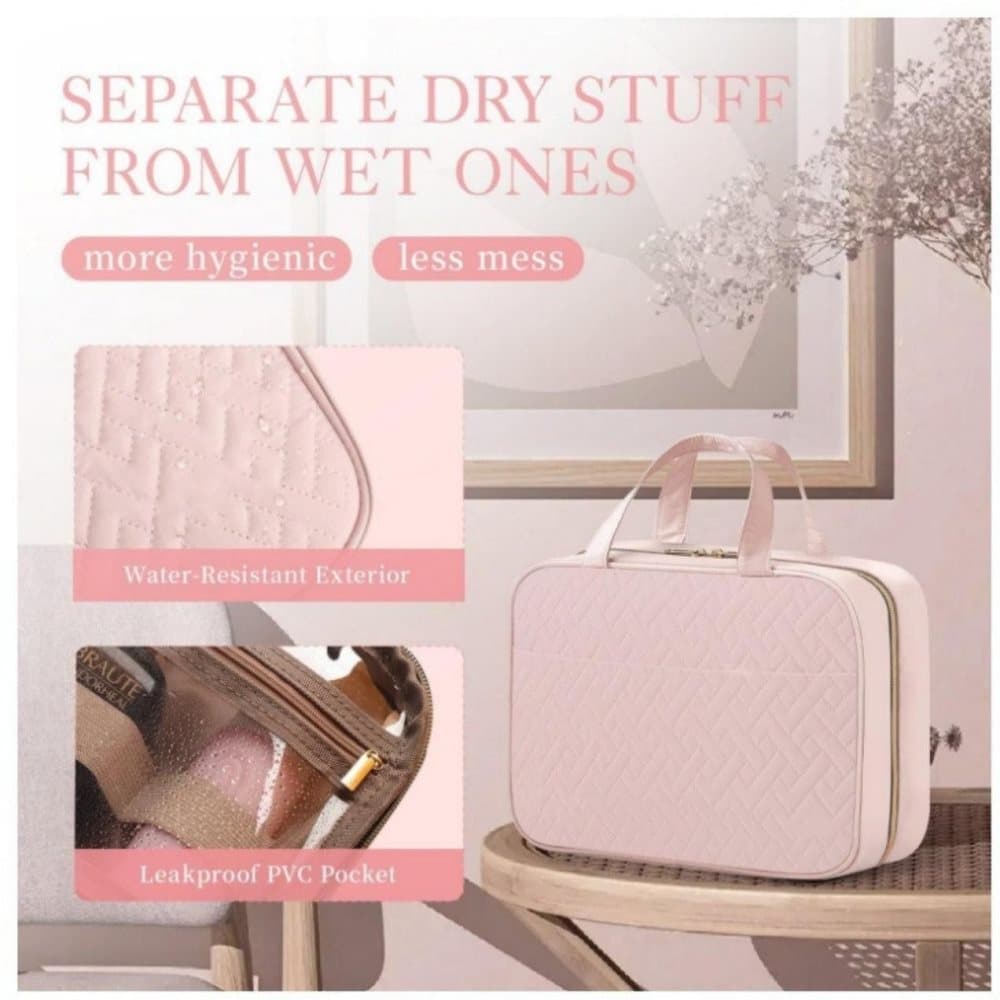 Waterproof Makeup Bag with Hanging Hook, Lightweight Toiletry Bag for Bathroom and Travel, Pink - Image 3