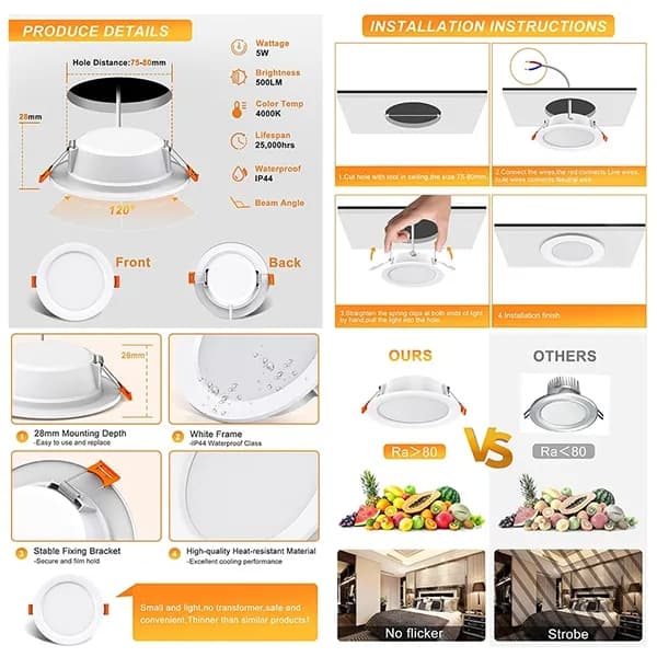 4 pcs LED Spotlight Waterproof IP44 Neutral White Light 4000K, Ultra Thin Design for Bathrooms and Living Rooms - Image 5