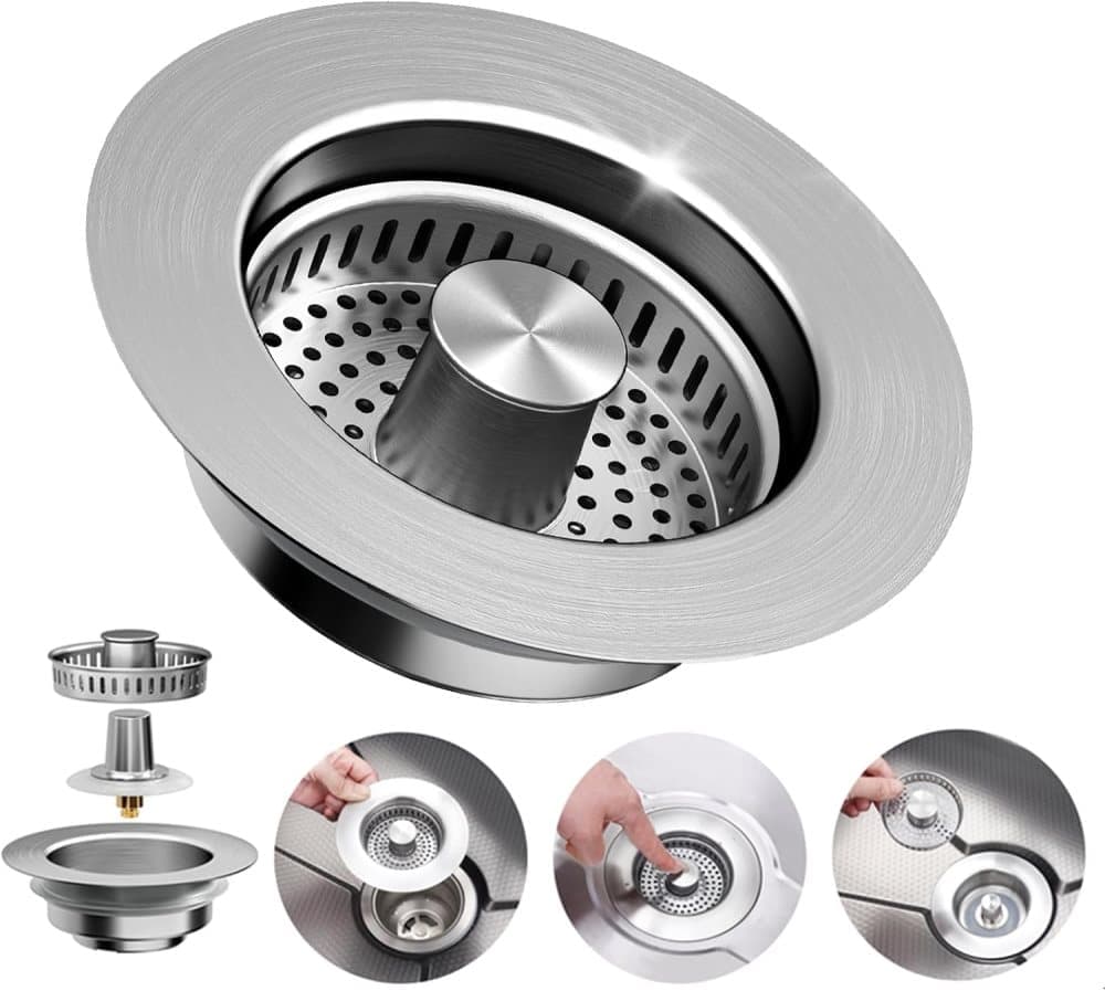 3-in-1 Stainless Steel Sink Strainer with Removable Basket, Easy to Clean Kitchen Strainer - Image 1