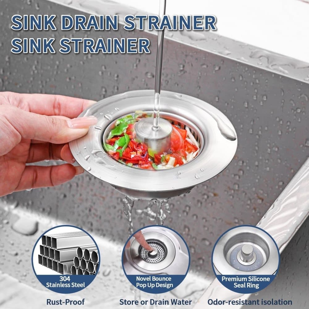3-in-1 Stainless Steel Sink Strainer with Removable Basket, Easy to Clean Kitchen Strainer - Image 2