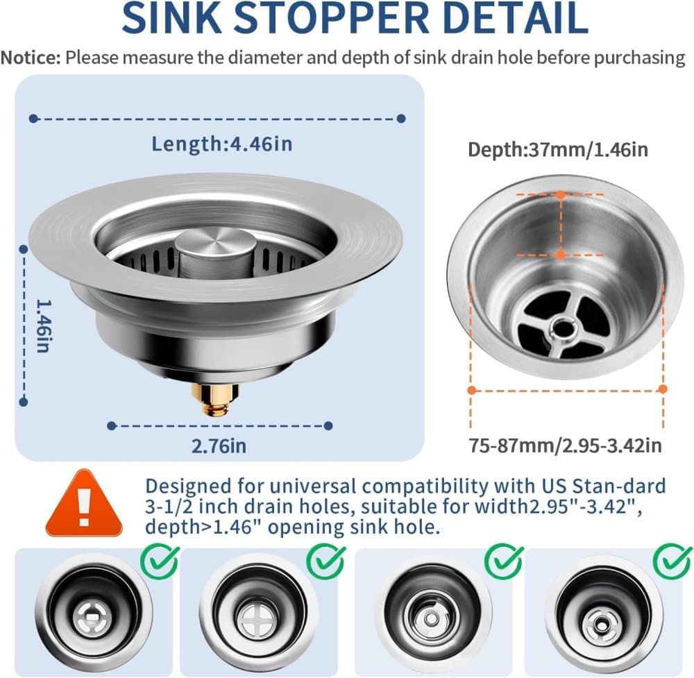 3-in-1 Stainless Steel Sink Strainer with Removable Basket, Easy to Clean Kitchen Strainer - Image 3