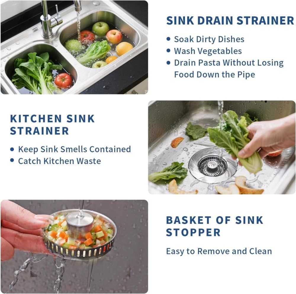 3-in-1 Stainless Steel Sink Strainer with Removable Basket, Easy to Clean Kitchen Strainer - Image 5