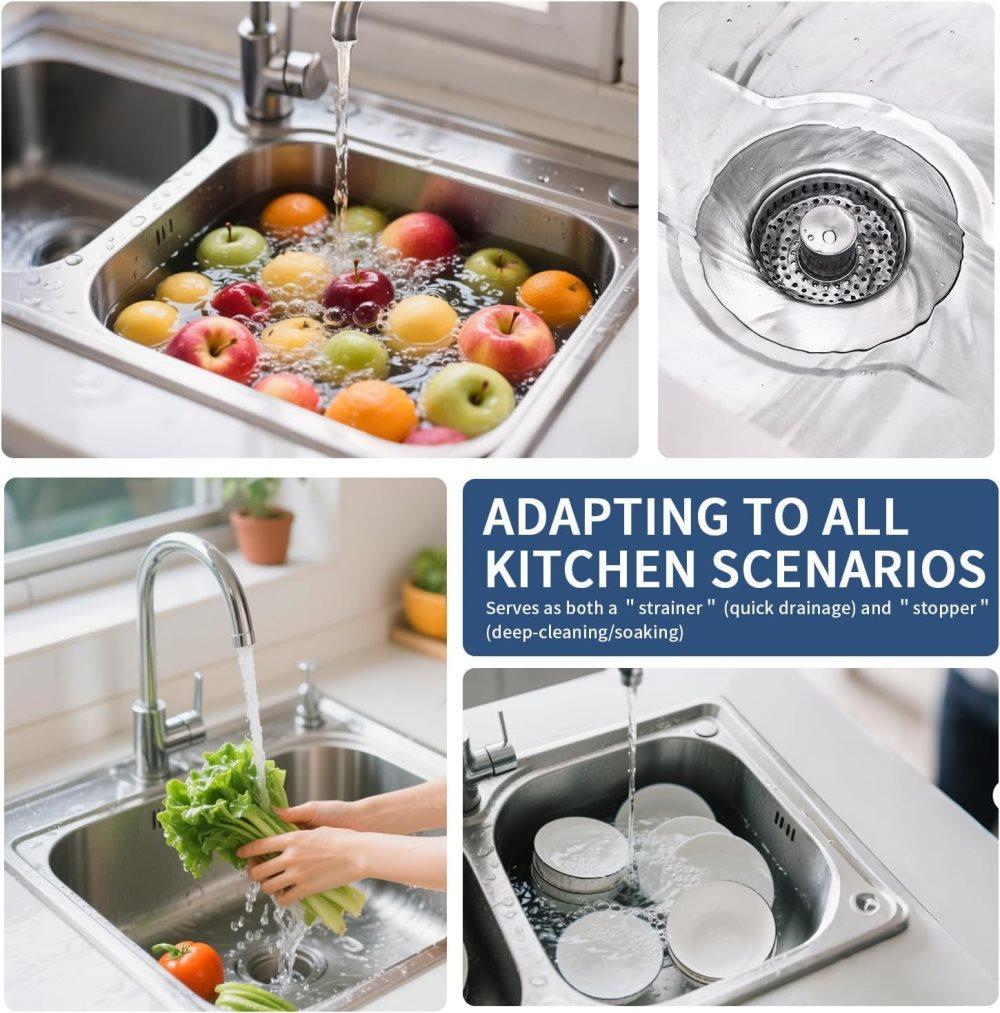 3-in-1 Stainless Steel Sink Strainer with Removable Basket, Easy to Clean Kitchen Strainer - Image 6