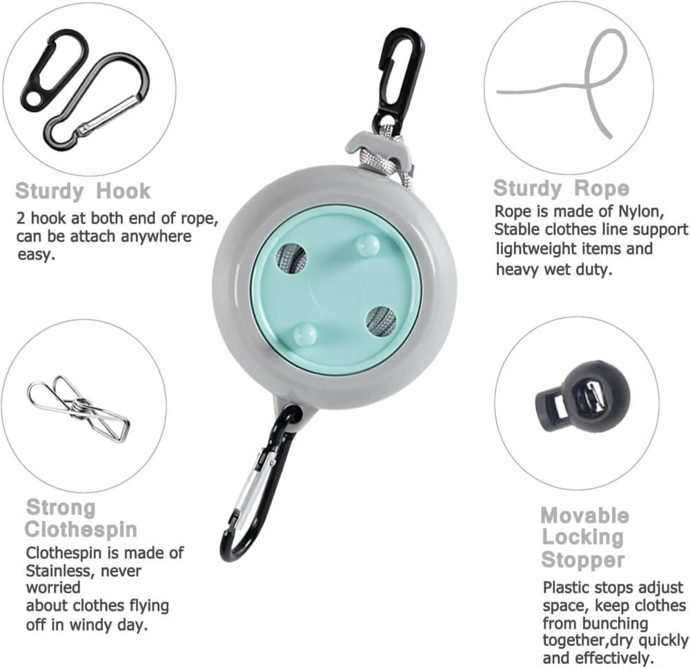 10m Portable Retractable Clothesline, Blue, for Indoors and Outdoors, Travel, Camping, Hotels, Gardens - Image 2