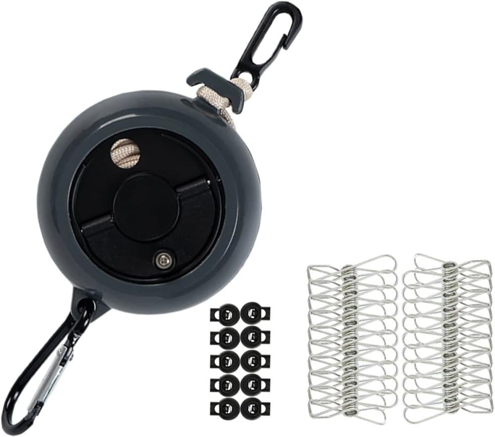 10m Retractable Clothesline, Portable for Indoors and Outdoors, Travel Camping Hotels Gardens, Black - Image 1