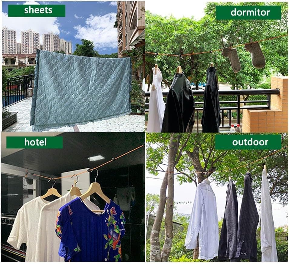 10m Retractable Clothesline, Portable for Indoors and Outdoors, Travel Camping Hotels Gardens, Black - Image 6