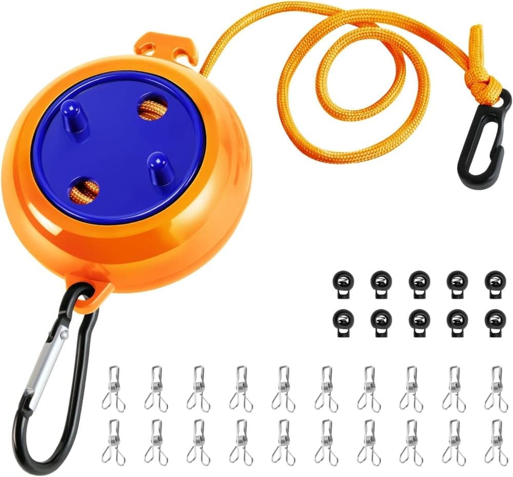 10m Retractable Clothesline Portable for Indoors Outdoors Travel Camping Hotels Gardens, 10m Orange - Image 1