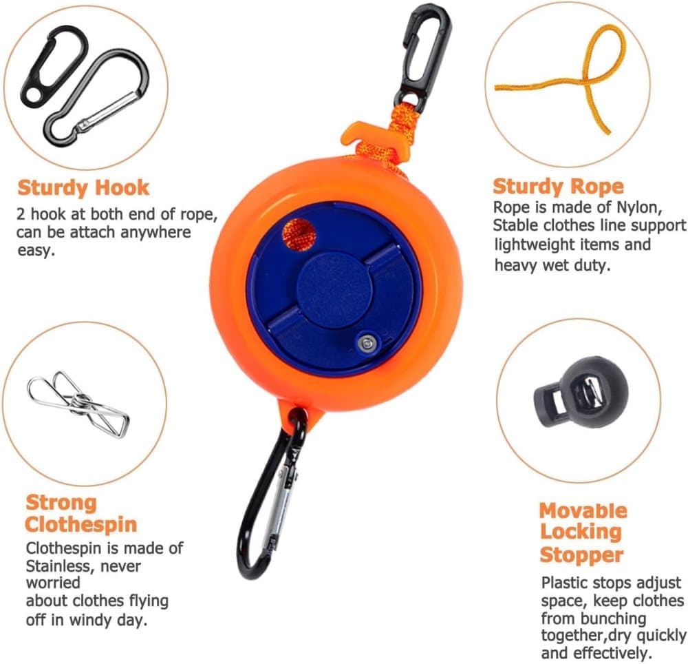10m Retractable Clothesline Portable for Indoors Outdoors Travel Camping Hotels Gardens, 10m Orange - Image 4