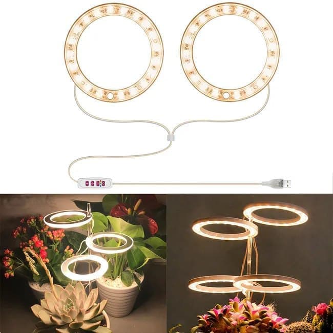 2 pcs LED Grow Light 4000K Full Spectrum with Timer, Adjustable USB Plant Lighting for Small Plants, Beige - Image 1