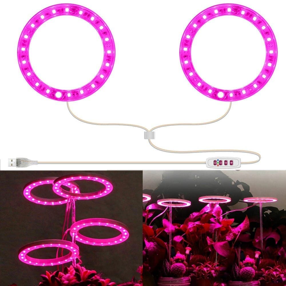 2 pcs USB LED Grow Light 4000K Full Spectrum Plant Lighting with Timer Adjustable, Pink - Image 1