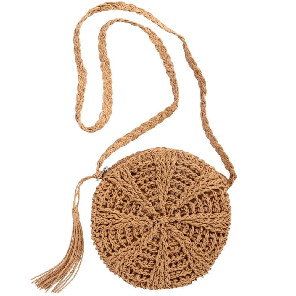 Retro style beach bag round shoulder straw bag for summer, brown, perfect for beach - Image 1