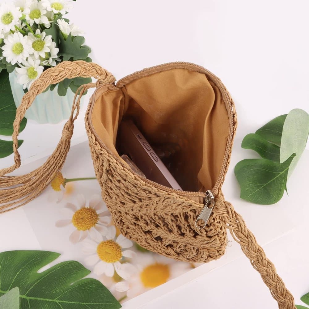 Retro style beach bag round shoulder straw bag for summer, brown, perfect for beach - Image 4