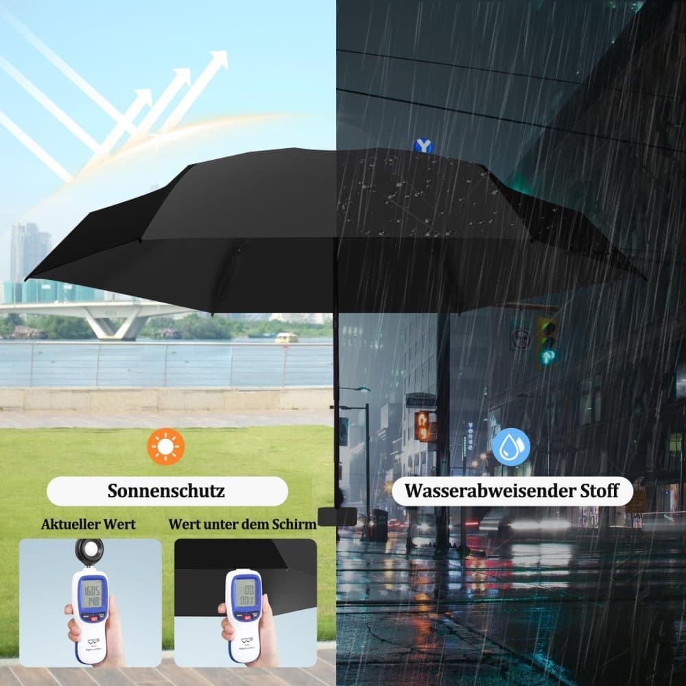 6-Fold Compact UV Protection Umbrella for Sun and Rain, Ultralight with Storage Box, Beige - Image 3