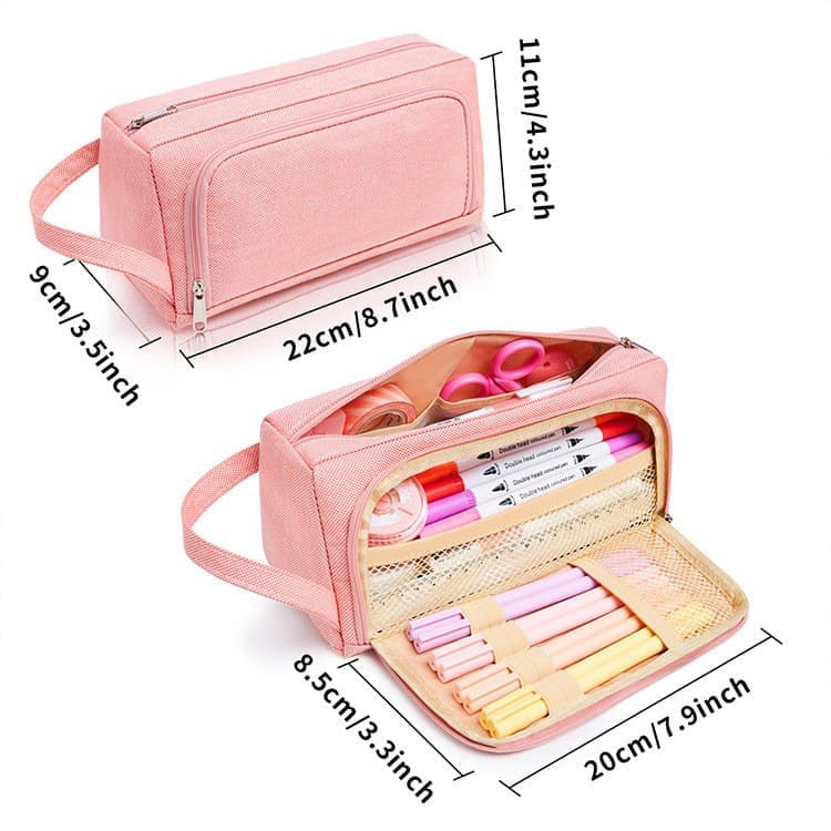 Large Capacity Pencil Case 4 Compartments, Pink/Green/Black, for School Travel Students - Image 5