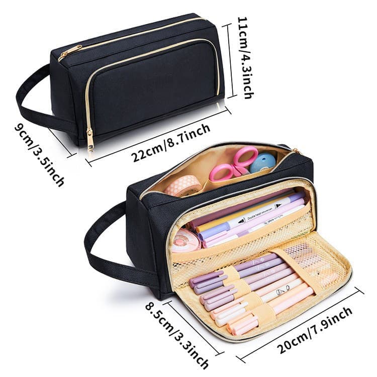Large Capacity Pencil Case 4 Compartments, Black, Pink, Green, for School Travel, with 4 Compartments - Image 2