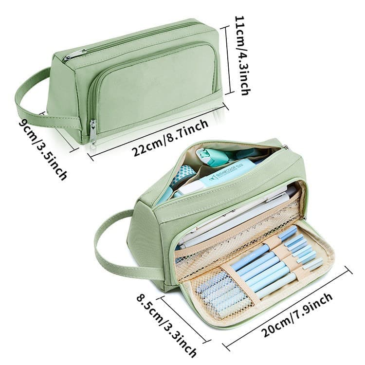4 Compartments Large Capacity Pencil Case for School Students Travel, Green Pink Black, 9.8 x 5.5 inches - Image 2