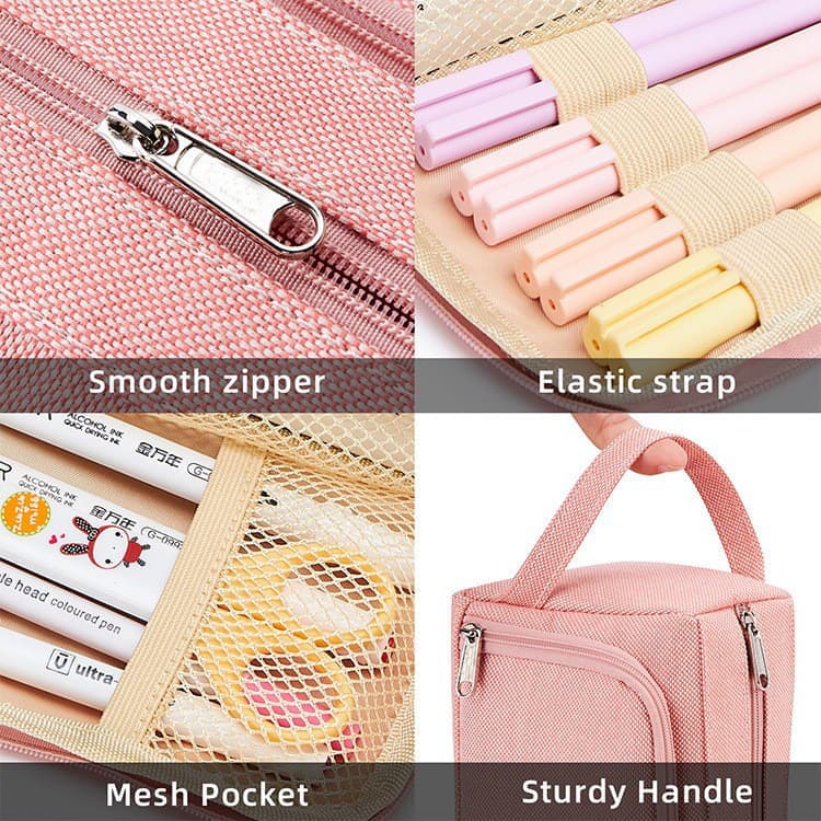4 Compartments Large Capacity Pencil Case for School Students Travel, Green Pink Black, 9.8 x 5.5 inches - Image 7