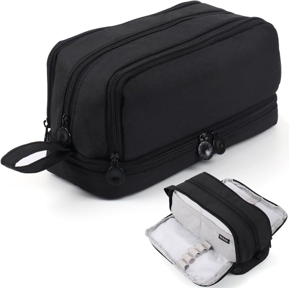 4 Compartments Multifunctional Pencil Case with Handle, Portable Pencil Bag, Black, Large - Image 1