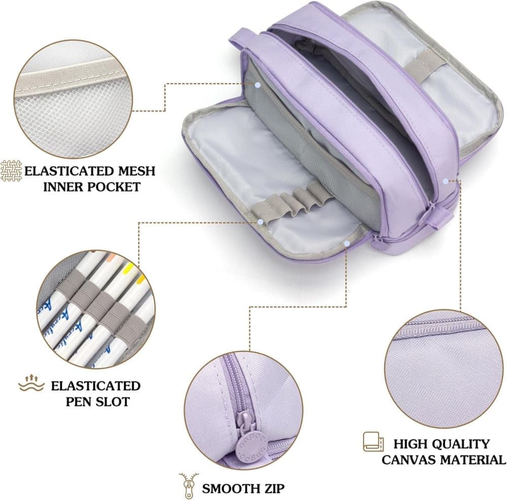 Large Pencil Case with 4 Compartments, Portable Multifunctional Pencil Bag with Handle, Purple - Image 4