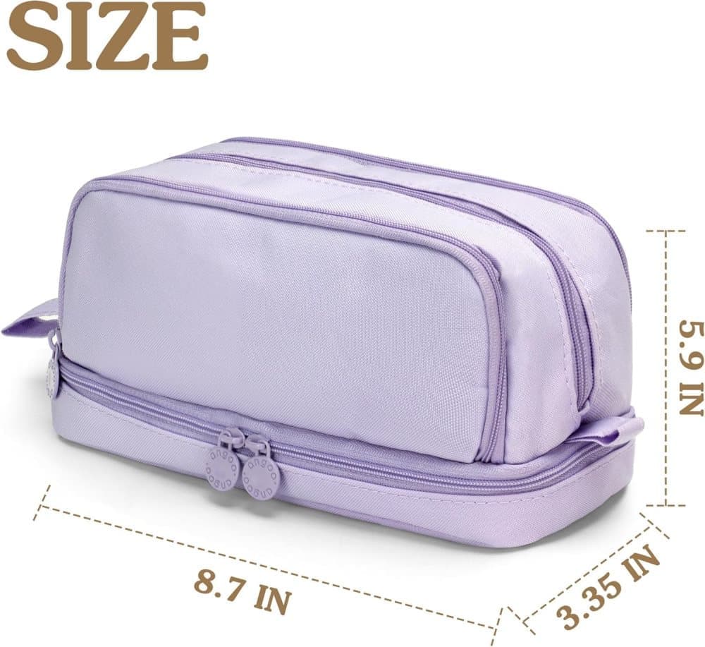 Large Pencil Case with 4 Compartments, Portable Multifunctional Pencil Bag with Handle, Purple - Image 5