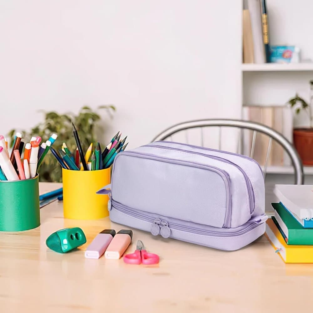 Large Pencil Case with 4 Compartments, Portable Multifunctional Pencil Bag with Handle, Purple - Image 7