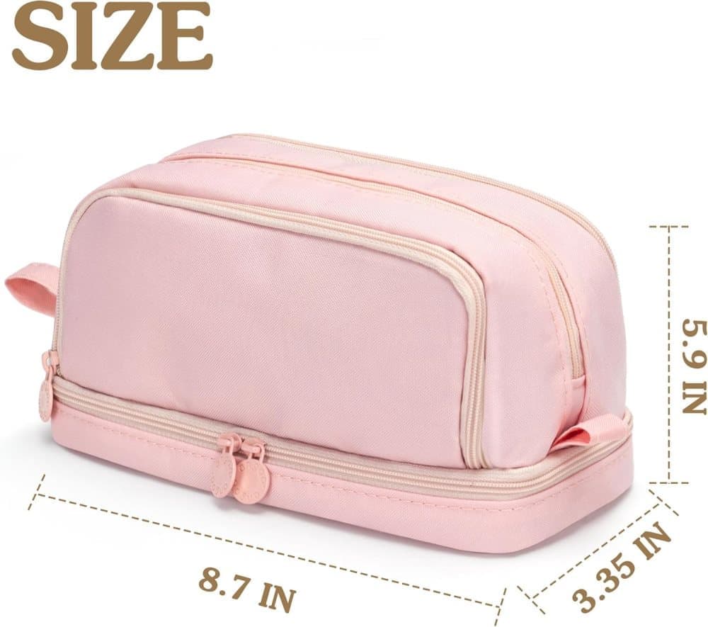 Large Pencil Case with 4 Compartments, Portable Multifunctional Pencil Bag with Handle, Pink - Image 5