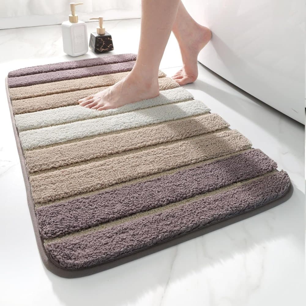 Non-slip bath mat extra soft water-absorbent machine washable, 40x60 cm, beige - Image 1
