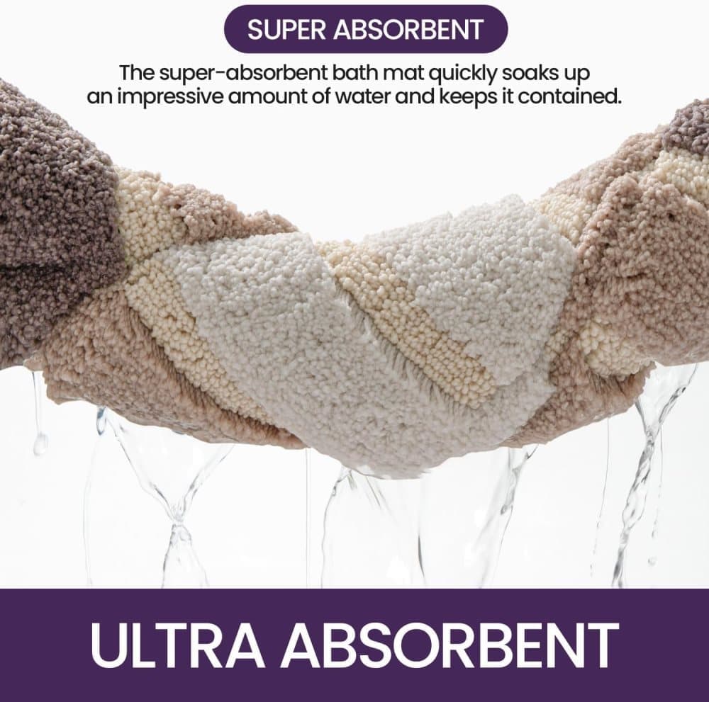 Non-slip bath mat extra soft water-absorbent machine washable, 40x60 cm, beige - Image 2
