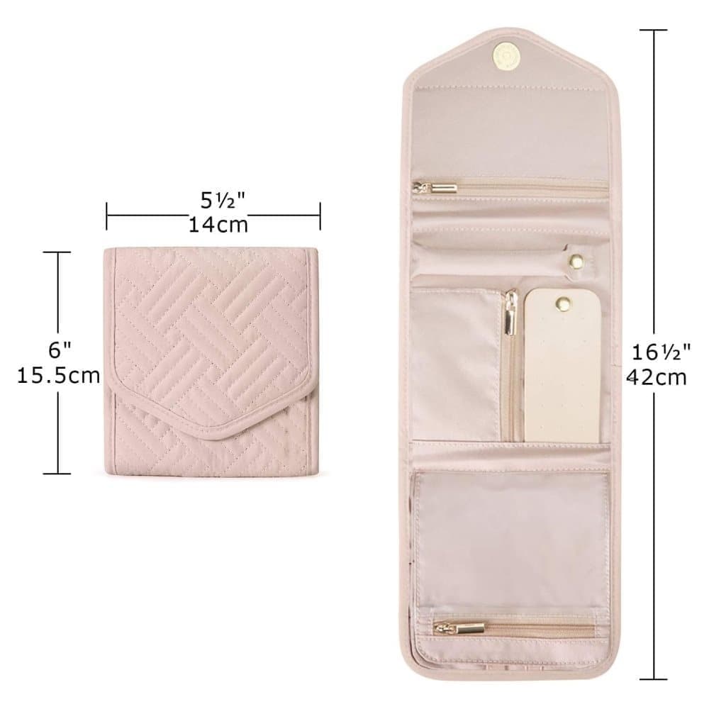 Pink Travel Jewelry Box with Compartments, 15cm, Compact Jewelry Storage Bag Easy to Carry in Your Bag - Image 2