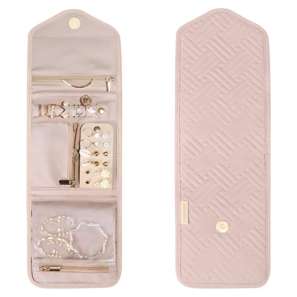 Pink Travel Jewelry Box with Compartments, 15cm, Compact Jewelry Storage Bag Easy to Carry in Your Bag - Image 4