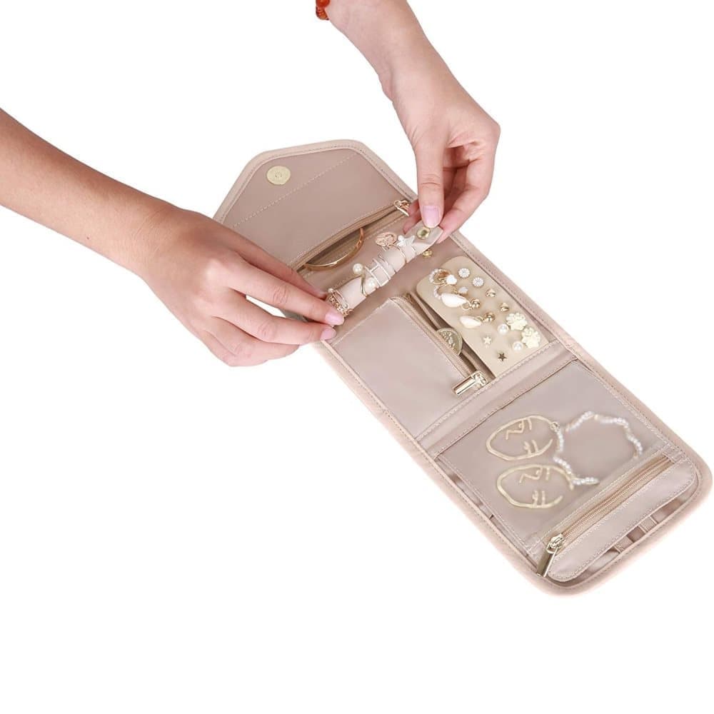 Pink Travel Jewelry Box with Compartments, 15cm, Compact Jewelry Storage Bag Easy to Carry in Your Bag - Image 5