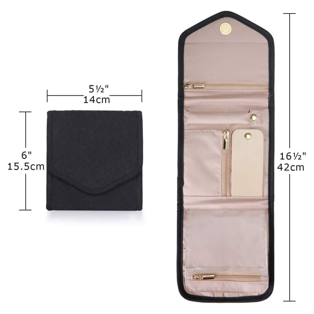 Travel Jewelry Box Compact Jewelry Storage Bag with Compartments for Easy Carry, 15cm, Black - Image 2