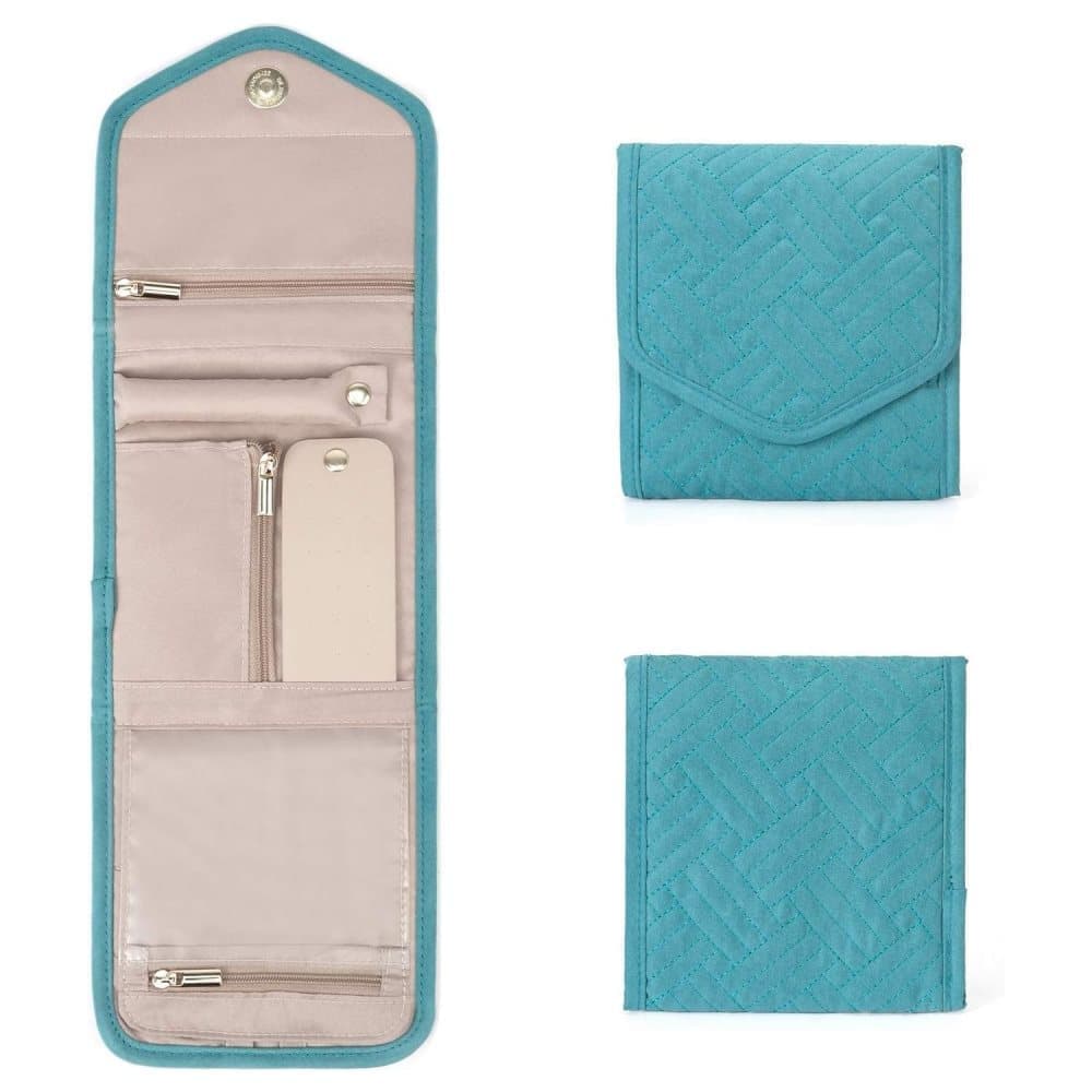 Green Travel Jewelry Box with Compartments, Compact Portable Jewelry Storage Bag, 15cm - Image 1