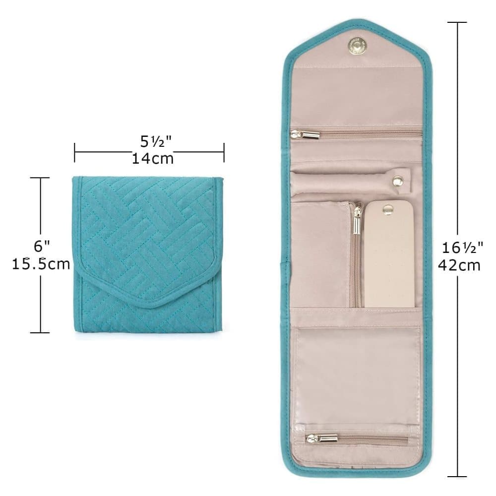 Green Travel Jewelry Box with Compartments, Compact Portable Jewelry Storage Bag, 15cm - Image 2