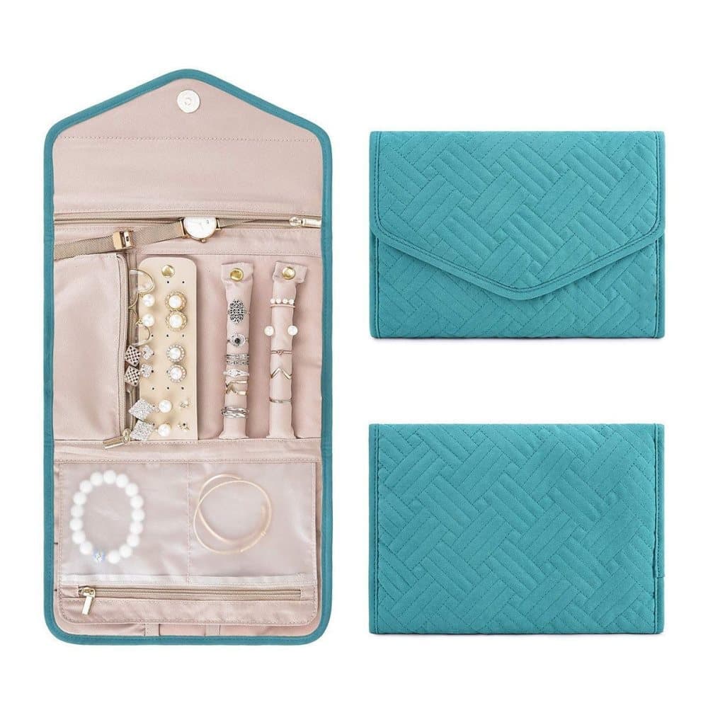 Green Travel Jewelry Box with Compartments, 23cm, Compact Jewelry Storage Bag Easy to Carry - Image 1