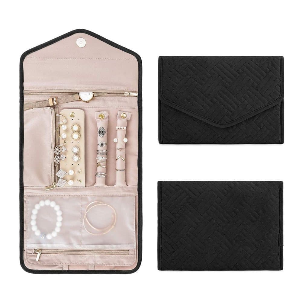 Black Travel Jewelry Box with Compartments, 23cm, Compact Jewelry Storage Bag Easy to Carry in Your Bag - Image 1