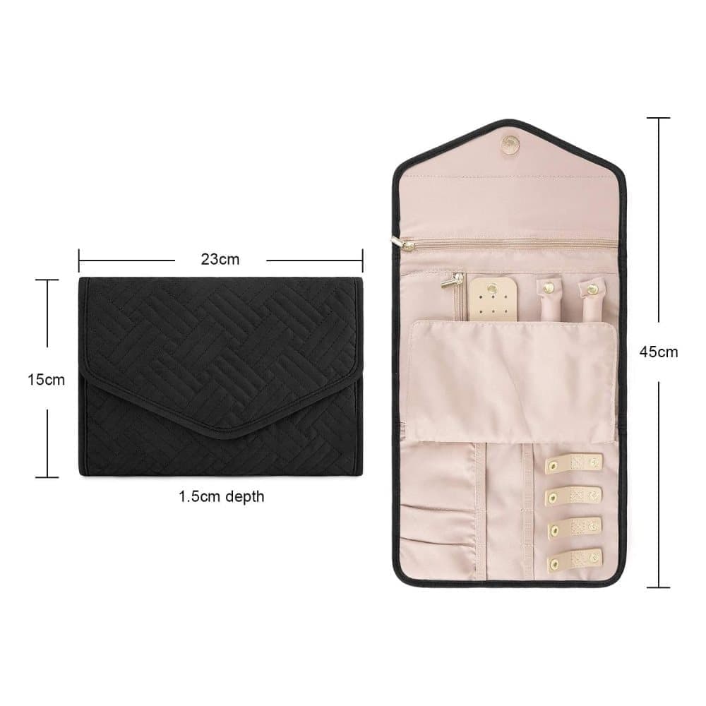 Black Travel Jewelry Box with Compartments, 23cm, Compact Jewelry Storage Bag Easy to Carry in Your Bag - Image 2